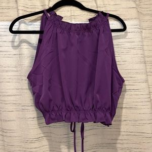 Shein size L ruffle trim tie back halter top in purple